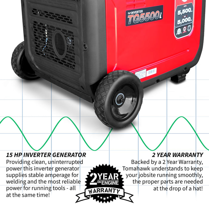 Tomahawk Power 5500 Watt Inverter Generator Super Quiet Portable Gas Power Professional Use - Product Image 9