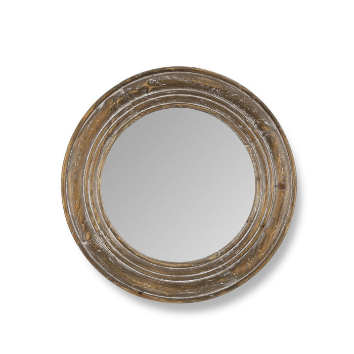 Park Hill Collection Round Wooden Frame Mirror - Elegant Brown Design with Durable MDF & Glass, Perfect for Any Space
