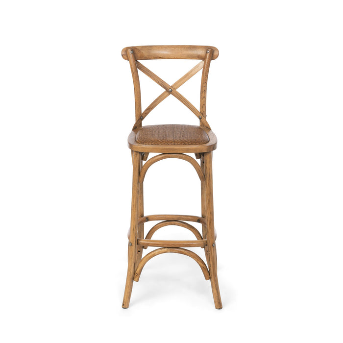 Park Hill Collection Wooden Cross Back Counter Stool - Rustic Aged Finish, Cane Woven Seat, Perfect for Farmhouse Decor