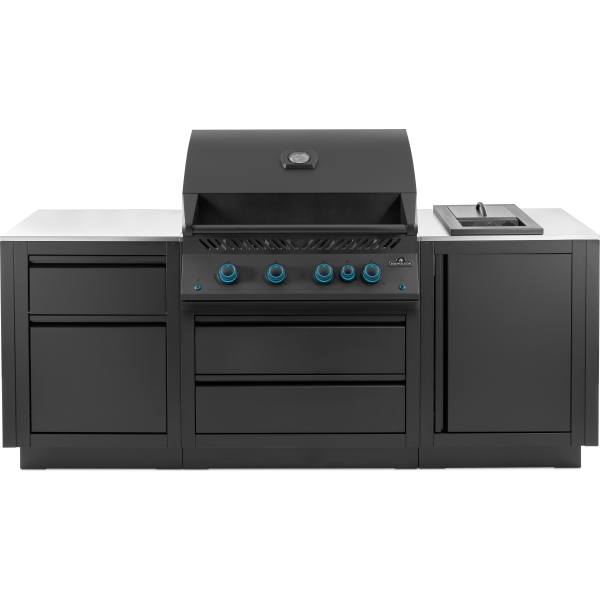 Napoleon OASIS outdoor kitchen kit OOK-001 matte black with stainless steel countertops