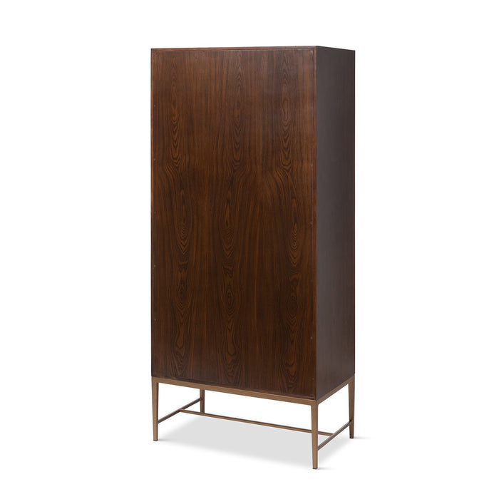 Addison Faux Bois Tall Cabinet - Elegant Walnut Beechwood Design with Antique Brass Accents