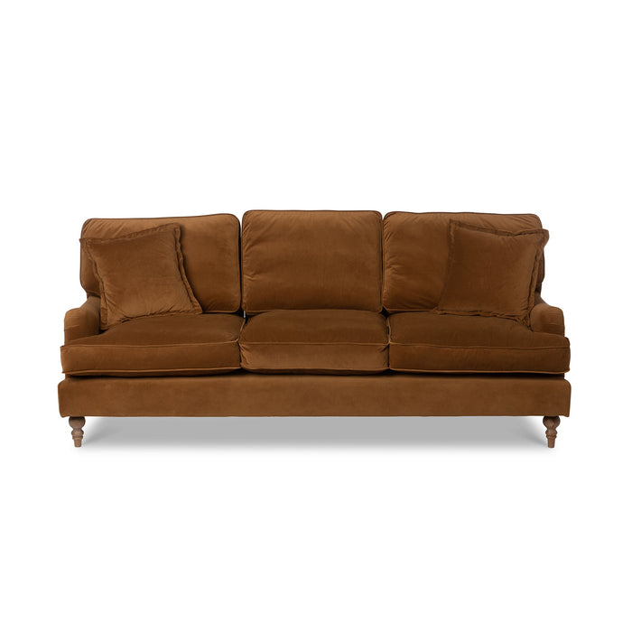 Park Hill Collection Carlisle Velvet Upholstered Sofa - Luxurious Copper Comfort with Rolled Arms and Elegant Wood Feet