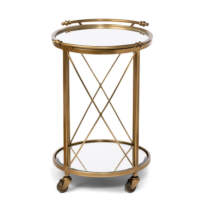 Park Hill Collection Hampton Round Tray Serving Cart - Elegant Steel & Brass Design with Removable Mirror Tray for Easy Use