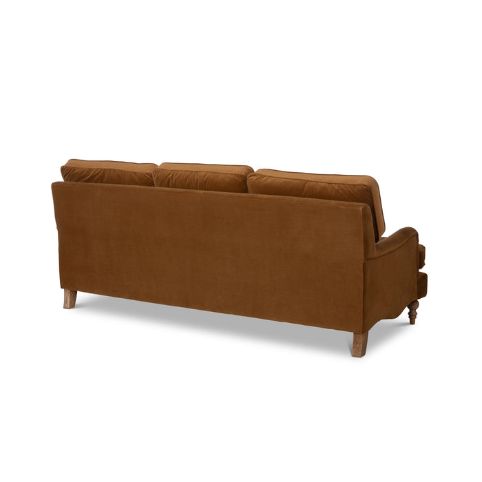 Park Hill Collection Carlisle Velvet Upholstered Sofa - Luxurious Copper Comfort with Rolled Arms and Elegant Wood Feet
