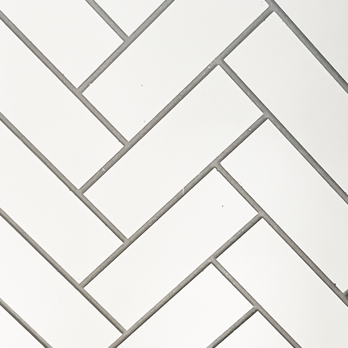 Empire herringbone brick liner swatch, white