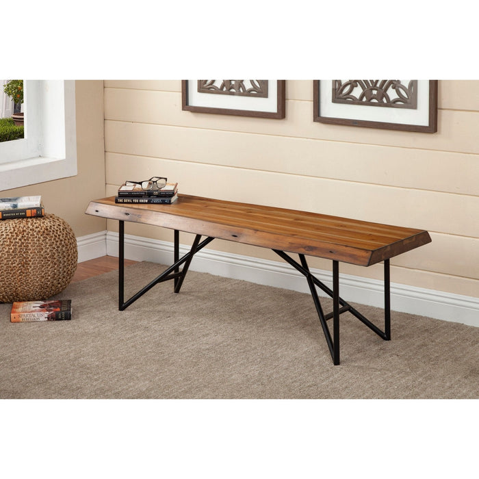 Alpine Furniture Live Edge Bench, Light Walnut