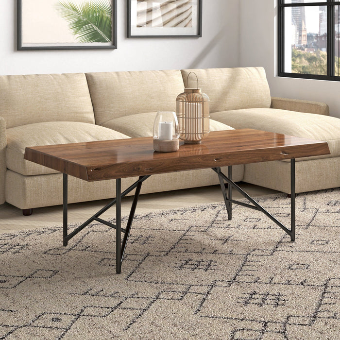 Alpine Furniture Live Edge Coffee Table, Light Walnut