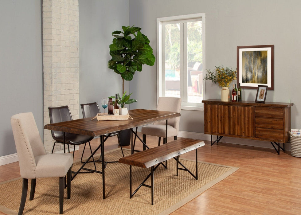 Alpine Furniture Live Edge Dining Table, Light Walnut