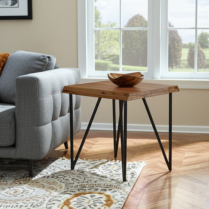 Alpine Furniture Live Edge End Table, Light Walnut