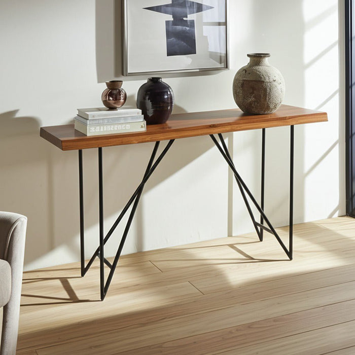 Alpine Furniture Live Edge Sofa Table, Light Walnut