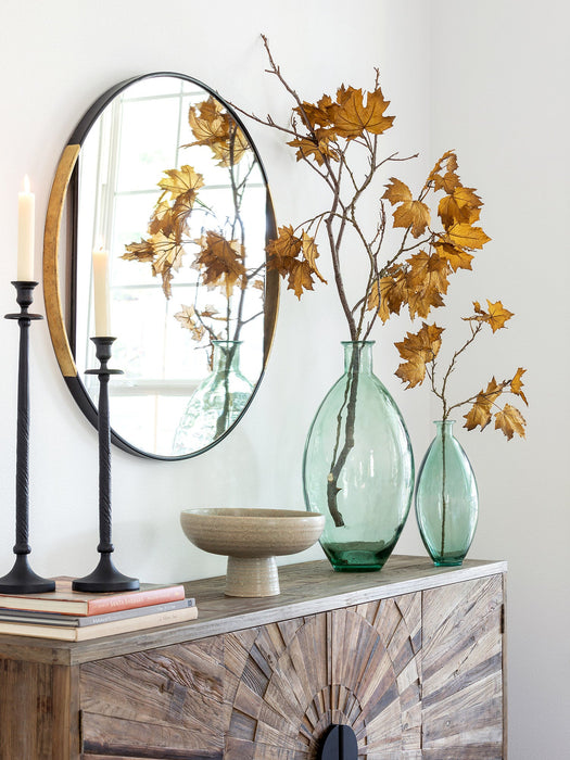 Park Hill Collection Clark Geometric Round Mirror with Antique Gold Rim - Elevate Your Modern Home Décor Today!