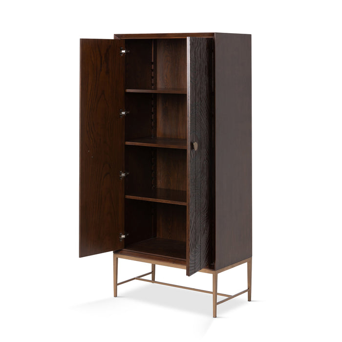 Addison Faux Bois Tall Cabinet - Elegant Walnut Beechwood Design with Antique Brass Accents
