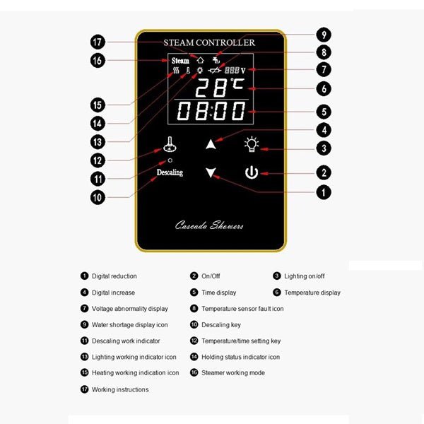 Cascada Stainless Steel Bath Steam Generator 7–21KW - Detail View