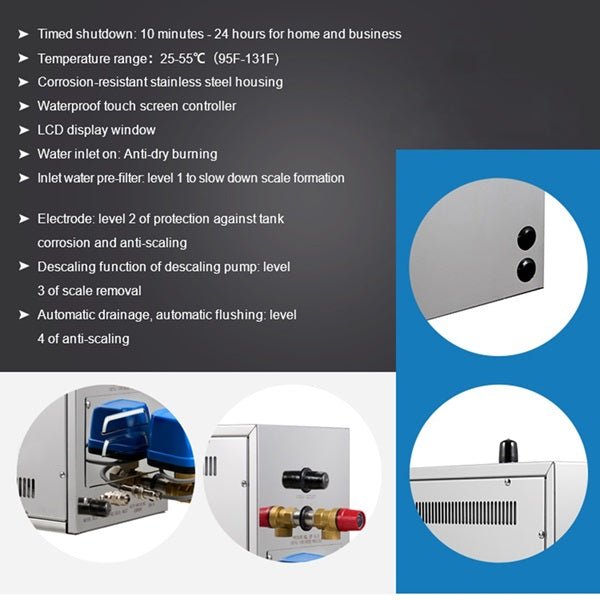 Cascada Stainless Steel Bath Steam Generator 7–21KW - Close-Up