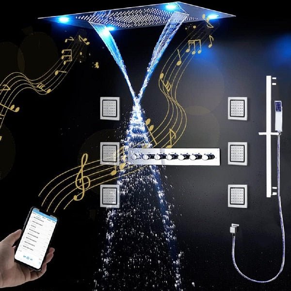 Cascada Showers Luxurious Design 23"x31" LED Shower System with Bluetooth Speaker and Sliding Bar - Detail View
