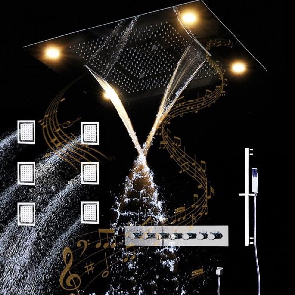 Cascada Showers Luxurious Design 23"x31" LED Shower System with Bluetooth Speaker and Sliding Bar - Side View