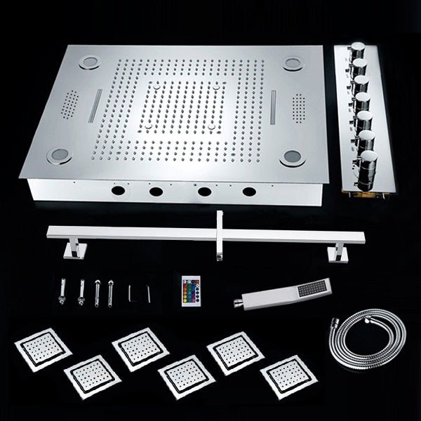 Cascada Showers Luxurious Design 23"x31" LED Shower System with Bluetooth Speaker and Sliding Bar - Dimensions