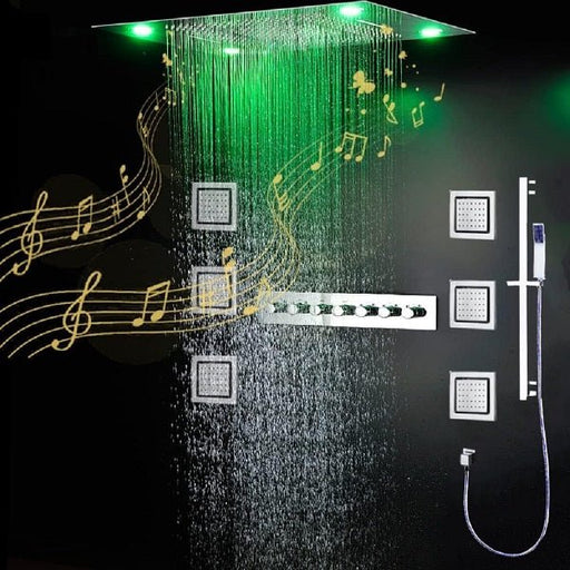 Cascada Showers Luxurious Design 23"x31" LED Shower System with Bluetooth Speaker and Sliding Bar