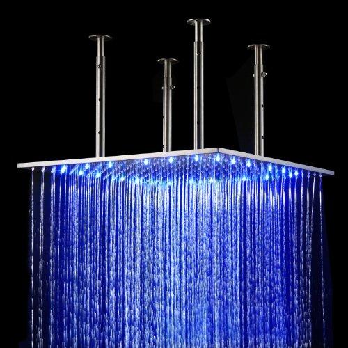 Cascada Showers 20" Stainless Steel Luxury Square LED Rain Bathroom Shower Head - Main Product Image