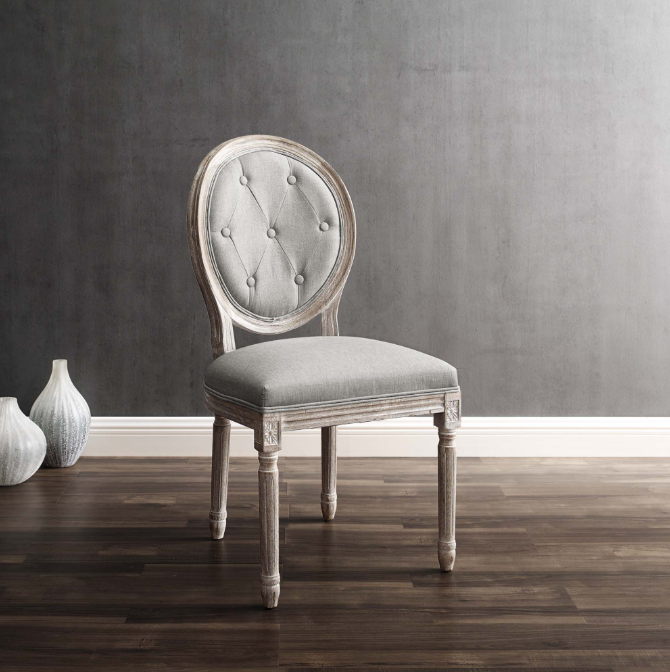 Modway Arise Vintage French Upholstered Fabric Dining Side Chair in Light Gray - Dimensions
