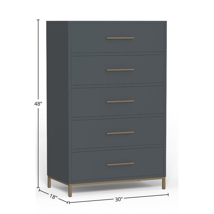 Alpine Furniture Madelyn Five Drawer Chest, Slate Gray