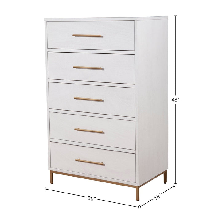 Alpine Furniture Madelyn Five Drawer Chest, White