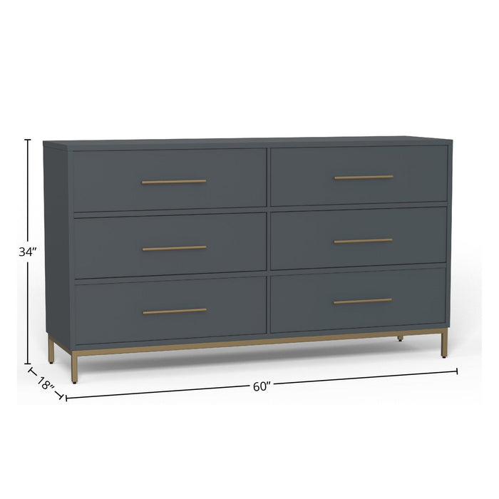Alpine Furniture Madelyn Six Drawer Dresser, Slate Gray