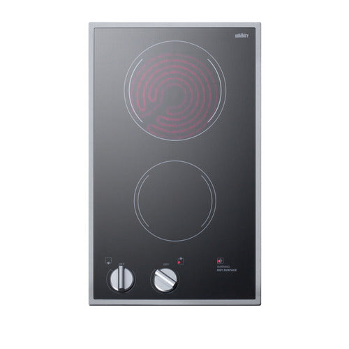 Summit 12" Wide 220/240V 2-Burner Radiant Cooktop (CR2B22ST) view 2