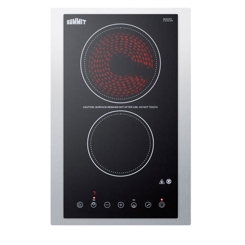 Summit 15" Wide 230V 2-Burner Radiant Cooktop (CR2B23T3BTK15)