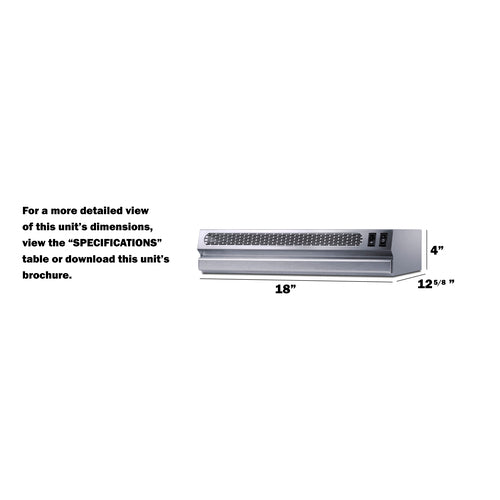 Summit 18" Under Cabinet Ductless Retractable Range Hood (HRTX18SS) view 6