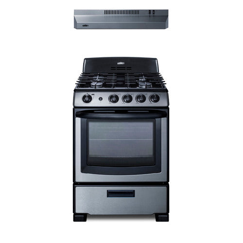 Summit 24" Wide Gas Range & Convertible Hood (RGH24RSS)