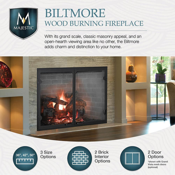 Majestic 42" Biltmore Radiant Wood Burning Fireplace W/Herringbone Brick Pattern - SB80 Majestic