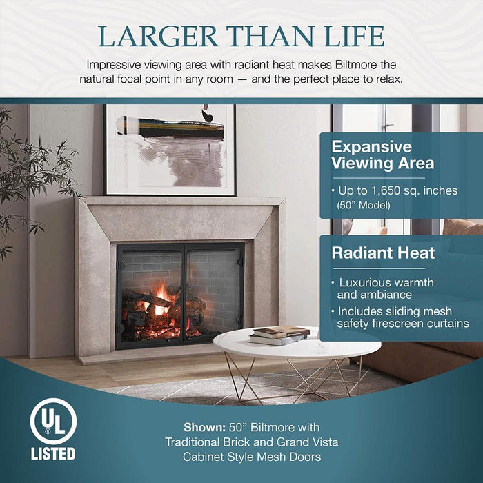 Majestic 42" Biltmore Radiant Wood Burning Fireplace W/Herringbone Brick Pattern - SB80 Majestic