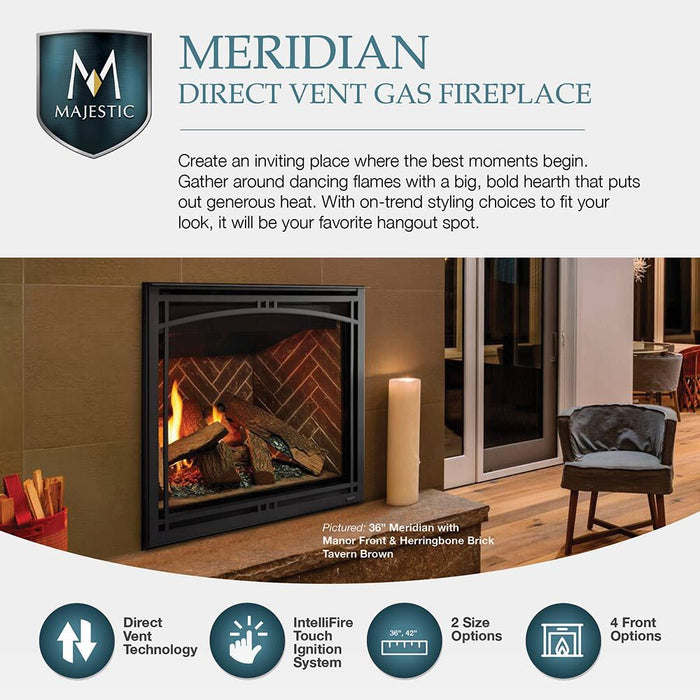 Majestic Meridian 36" Top/Rear Direct Vent Fireplace With IntelliFire Touch ignition - MER36 Majestic