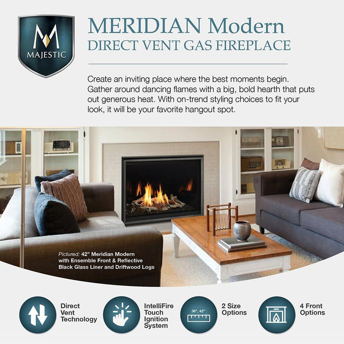 Majestic Meridian 42" Modern Top Direct Vent Gas Fireplace With Intellifire Touch ignition (NG) Majestic