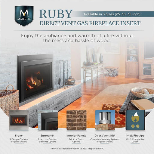 Majestic 25" Ruby Small  Direct Vent Gas Insert With Intellifire Touch Ignition System - RUBY25 Majestic