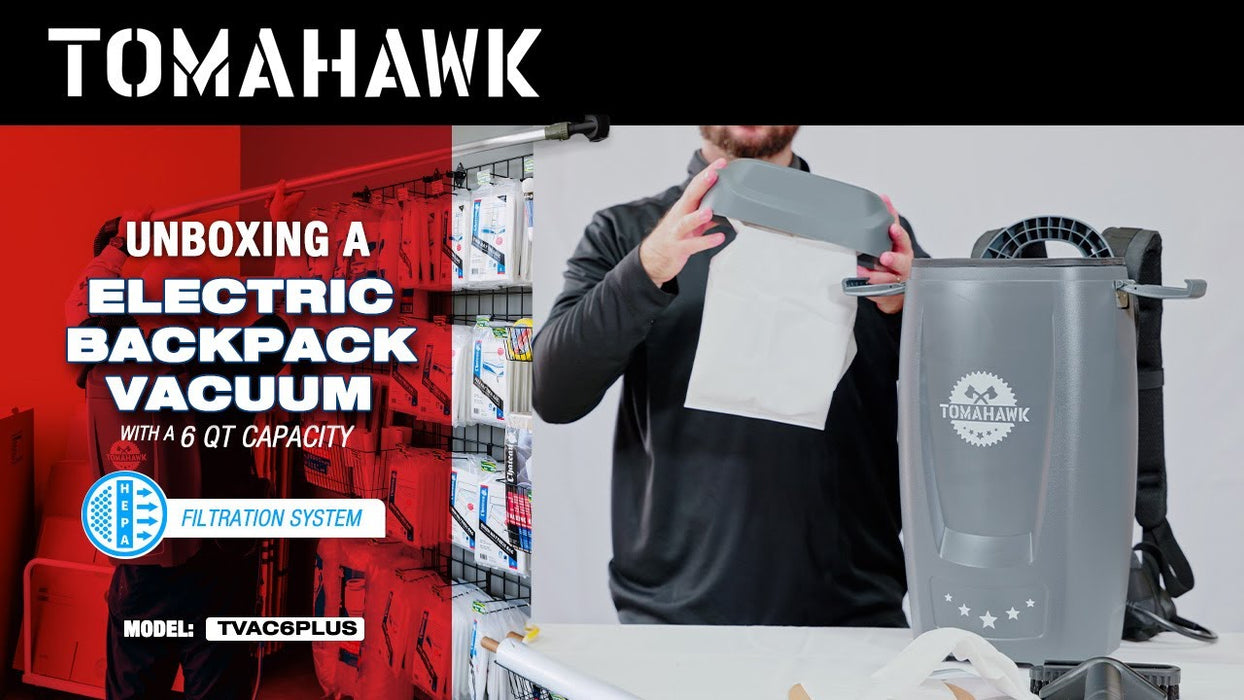 Tomahawk Power Electric Backpack Vacuum 6 qt Lightweight Commercial High-Performance Cleaning... Push Sweeper - Close-Up