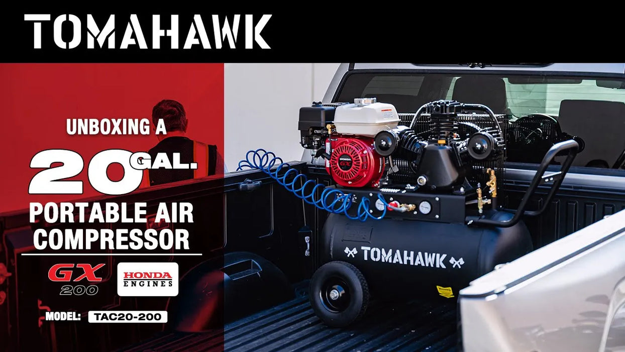 20 Gallon Portable Air Compressor 6.5HP Honda GX200 Engine Horizontal Tank 13.5 CFM @ 90 PSI Gas-Powered - angle view