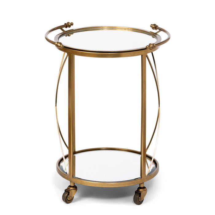 Park Hill Collection Hampton Round Tray Serving Cart - Elegant Steel & Brass Design with Removable Mirror Tray for Easy Use