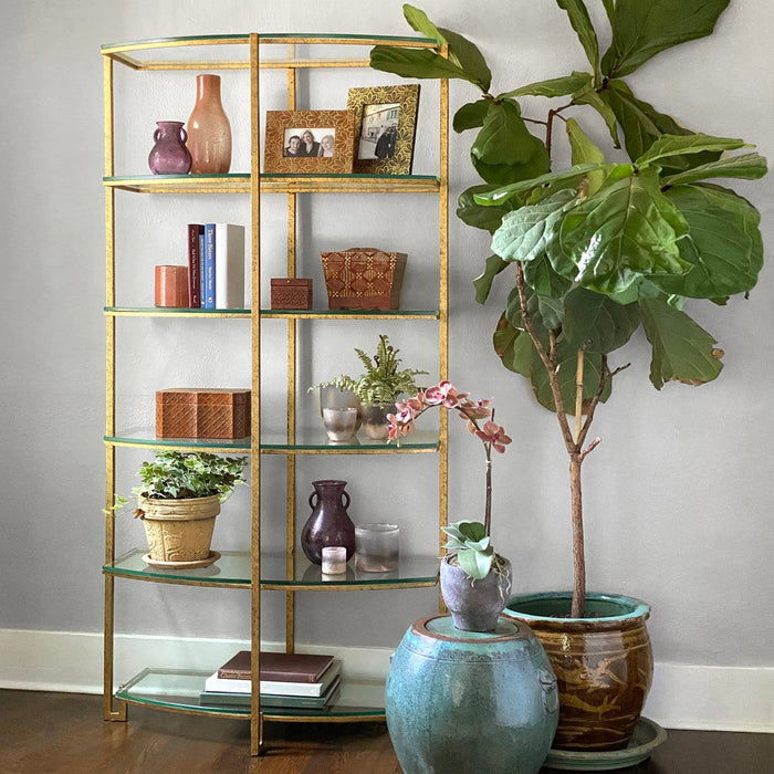 Park Hill Collection Naomi Iron and Glass Etagere - Elegant Antique Gold Display Shelf for Living Room & Dining Room Decor EFC26035