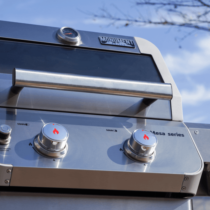 Monument Grills Mesa 200S | Foldable Stainless Gas Grill 2 Burner Grill - Side View
