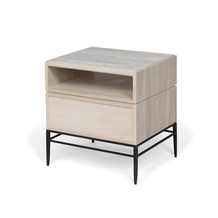 Park Hill Collection Monterey Side Table: Stylish Whitewashed Oak Nightstand with Drawer and Open Shelf for Versatile Storage