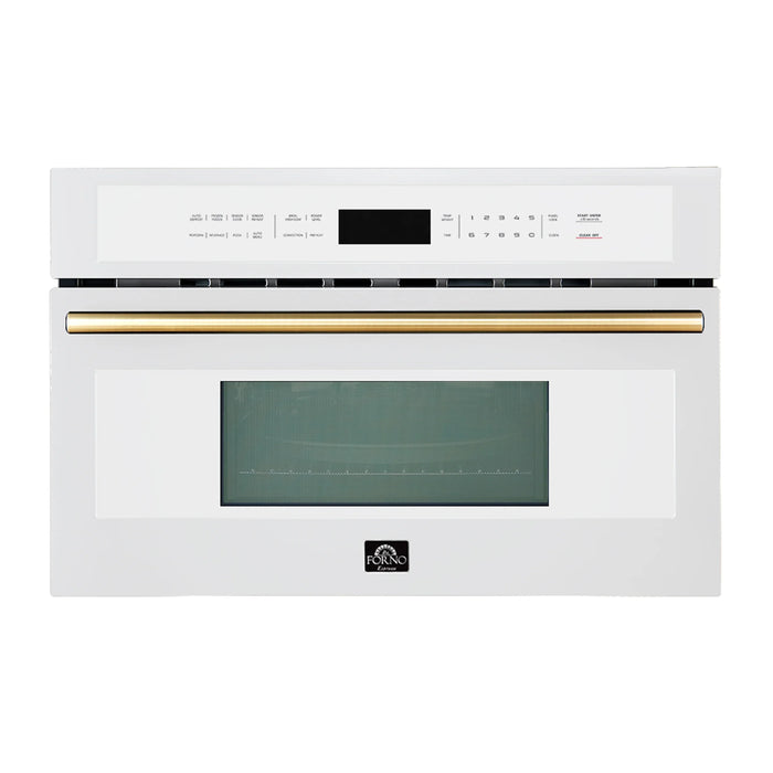 Forno 2-Piece Appliance Package - 30-Inch Vomero Double Wall Oven & 30-Inch Microwave Oven in White with Antique Brass Handle