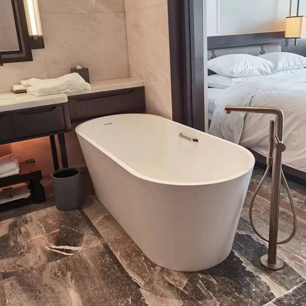 Modern Cascada Freestanding White Soaking Bathtub with Stainless Steel Drain and Overflow - Features