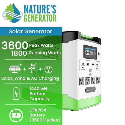 Nature's Generator High Capacity Expandable Lithium 1800 Power Station Solar Generator - Side View