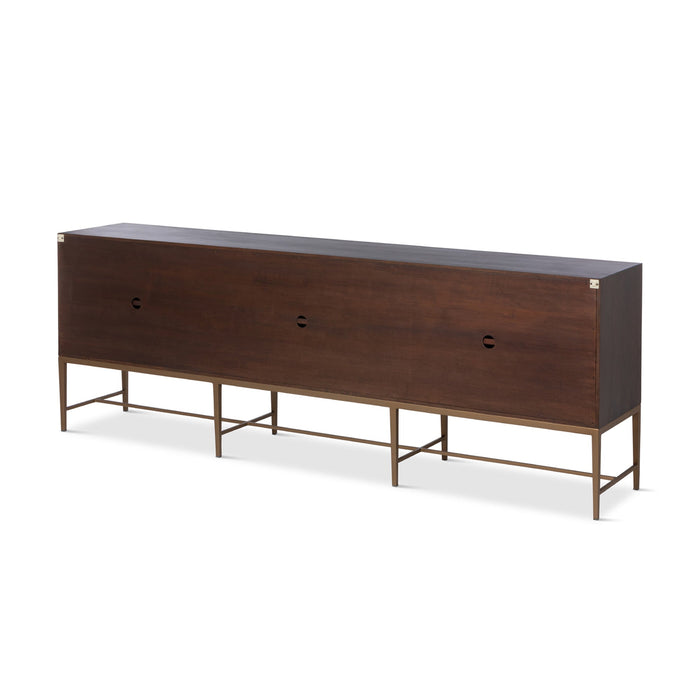 Park Hill Collection Addison Faux Bois Media Cabinet - Elegant Walnut Finish, Beechwood & Antique Brass Hardware Design