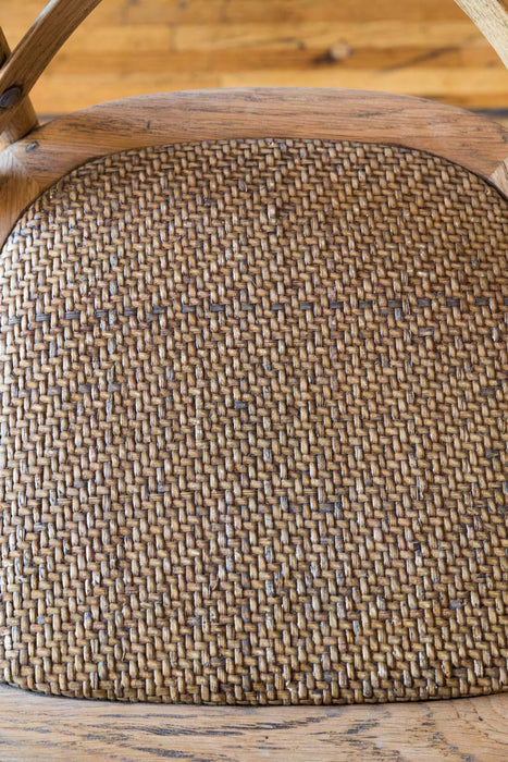 Park Hill Collection Wooden Cross Back Counter Stool - Rustic Aged Finish, Cane Woven Seat, Perfect for Farmhouse Decor