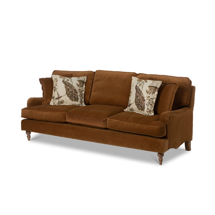 Park Hill Collection Carlisle Velvet Upholstered Sofa - Luxurious Copper Comfort with Rolled Arms and Elegant Wood Feet