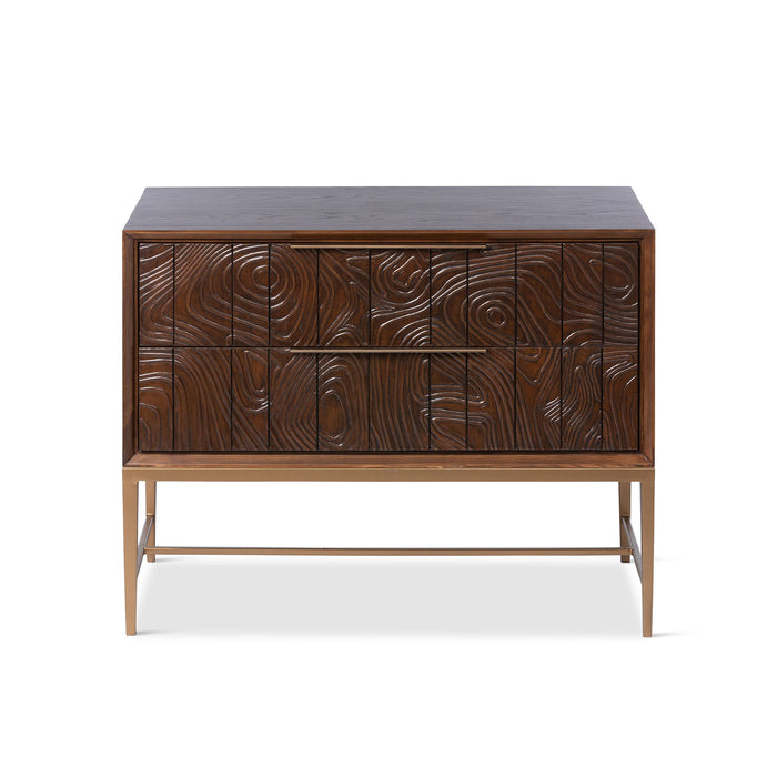 Addison Faux Bois 2-Drawer Chest in Walnut with Antique Brass Hardware - Stylish Storage Solution