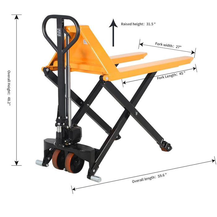 Xilin JF-685 high lift pallet jack side profile view